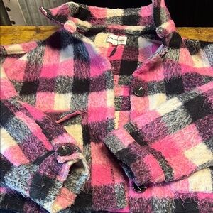 Vigoss Pink and Black Plaid Pea Coat